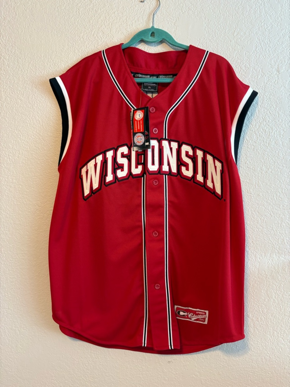 Wisconsin Badgers Y2K Baseball Jersey Vintage New With Tags Deadstock Red Black